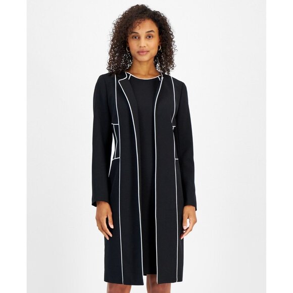 Kasper Womens Petite Open Front Long sleeves Longline Jacket Black Size 4P NWT - Picture 2 of 5